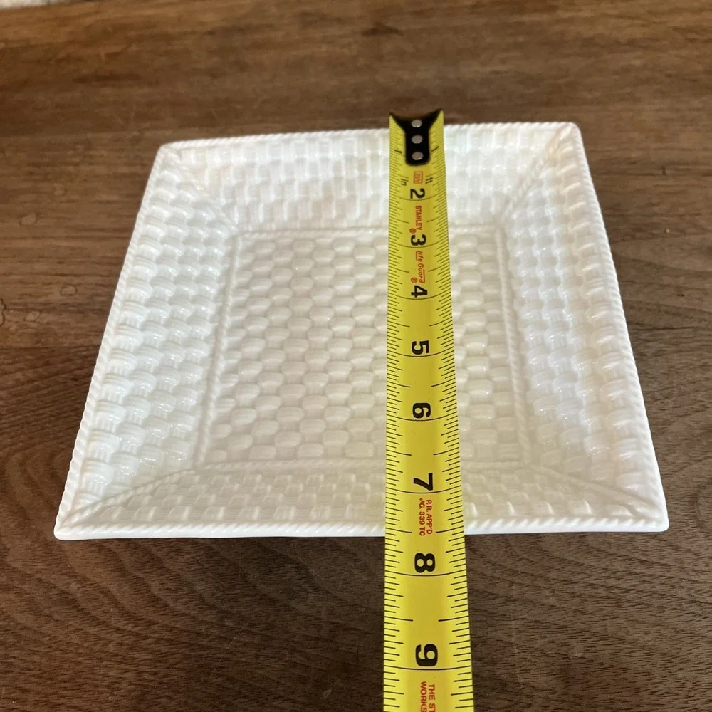 TIFFANY &‎ CO TIFFANY WEAVE BASKETWEAVE WHITE PORCELAIN Bowl Dish Square 7.5